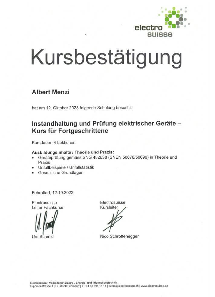 Zertifiziert Instandhaltung und Prüfung elektrischer Geräte Zertifiziert Instandhaltung und Prüfung elektrischer Geräte